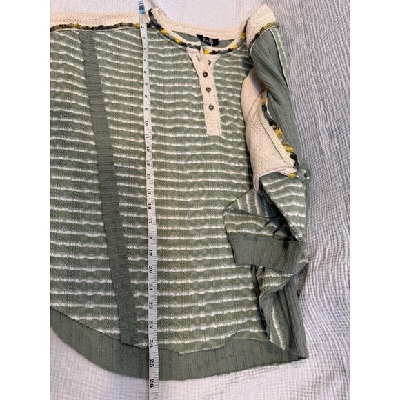 Miss Me Blouse Balloon Oversized Sweater strips Green boho grunge - Picture 10 of 12